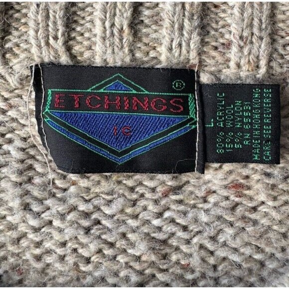 Vintage Etchings Mens Sz L Brown Blue Tan Crewneck Knit Wool Blend Sweater - Picture 5 of 8
